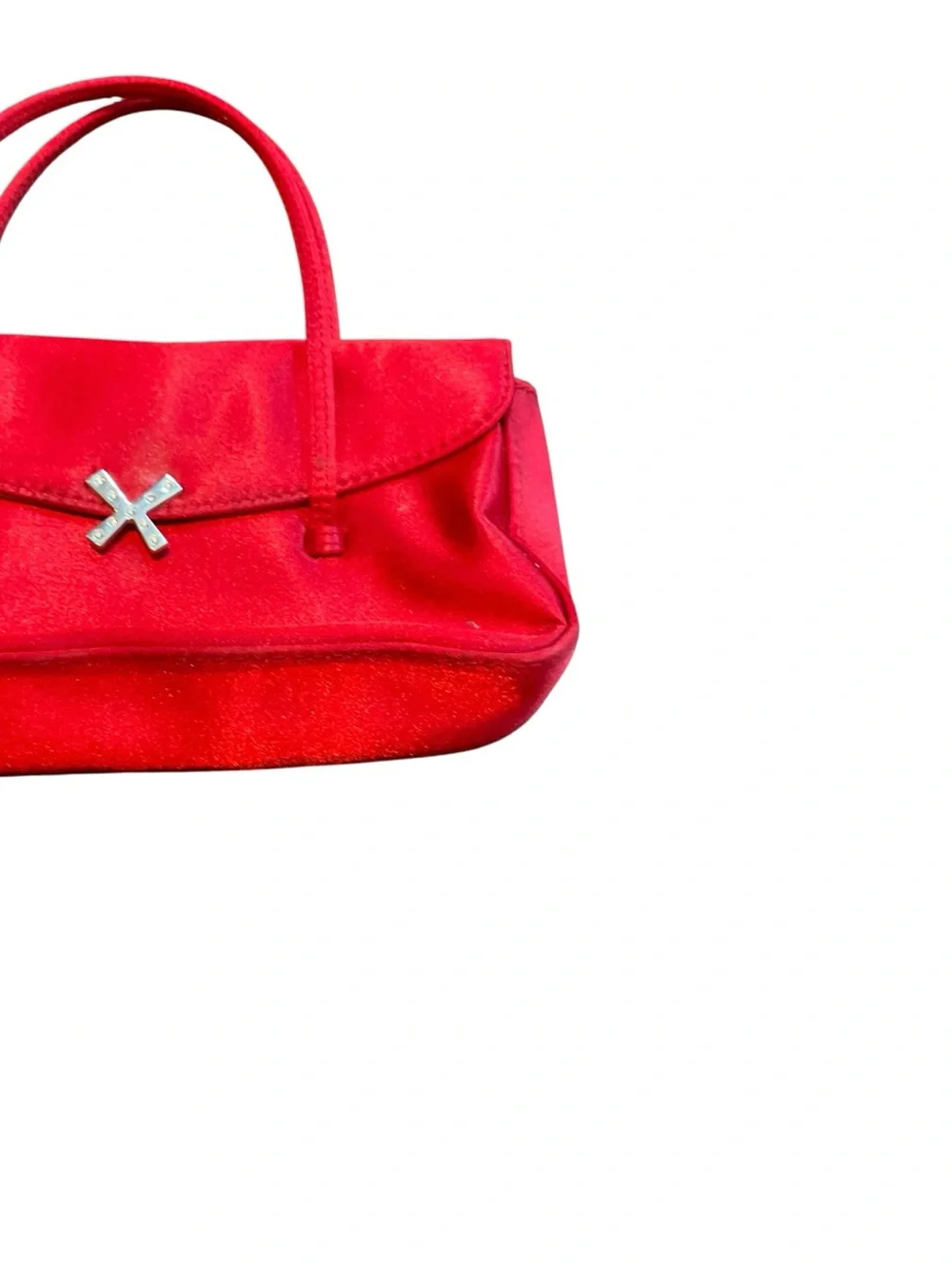 XOXO Red Satin Top-Handle Clutch with Silver X Accent